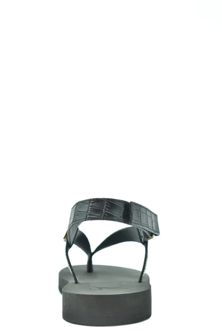 Sandals By Sofft Black Leather Sandals With Crocodile-Texture Straps