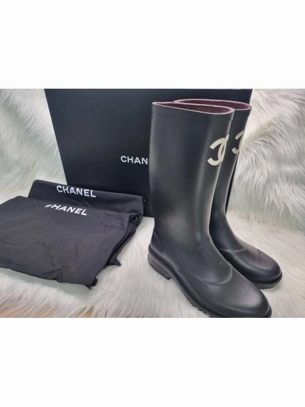 CC Logo Caoutchouc Rain Boots Black Chanel Fold Over Wedge Boots