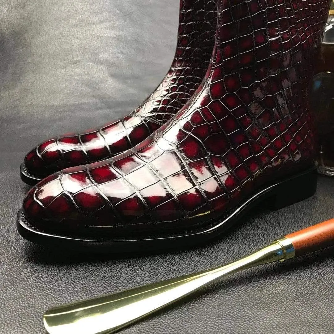 Lucchese Cowgirl Boots Crocodile Shoes Handmade Mens Vintage Chelsea Alligator Leather Boots ,Men Fashion Side Zipper Boot Men Boots