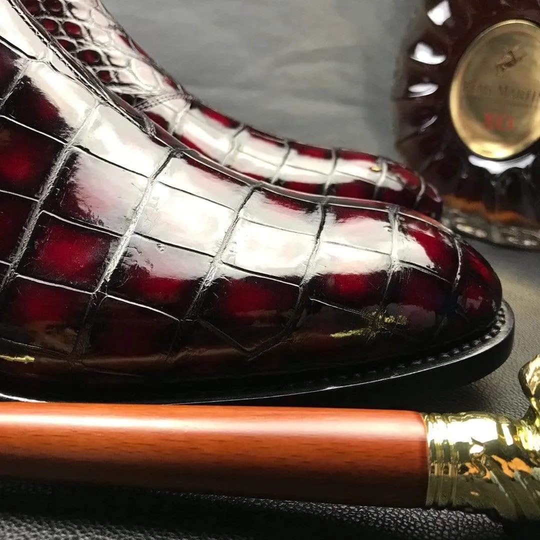 Childrens Waterproof Boots Crocodile Shoes Handmade Mens Vintage Chelsea Alligator Leather Boots ,Men Fashion Side Zipper Boot Men Boots