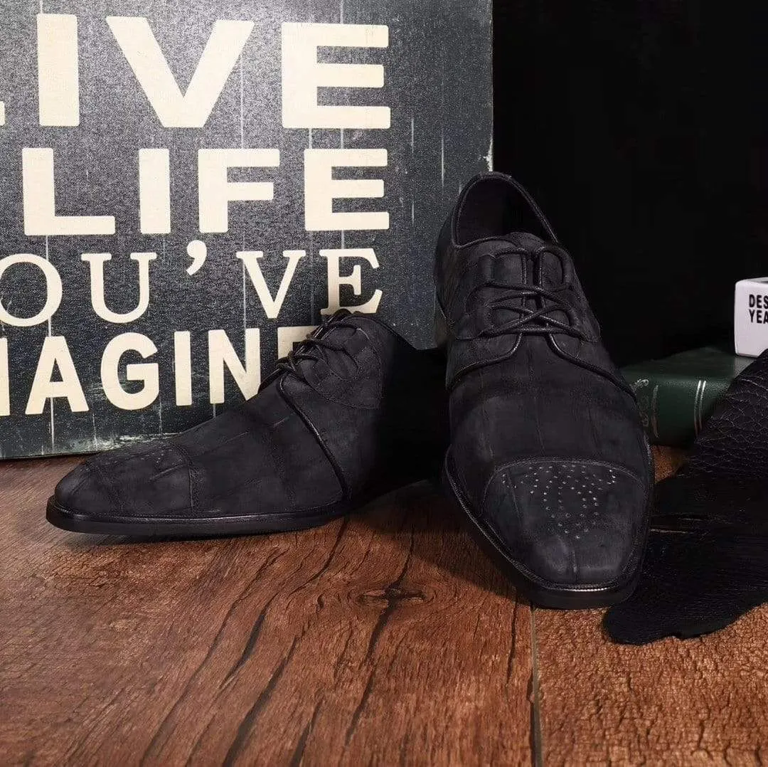 Sanuk Loafers Crocodile Shoes Classic Sanded Genuine Crocodile Leather Slip On loafers driving shoes Black