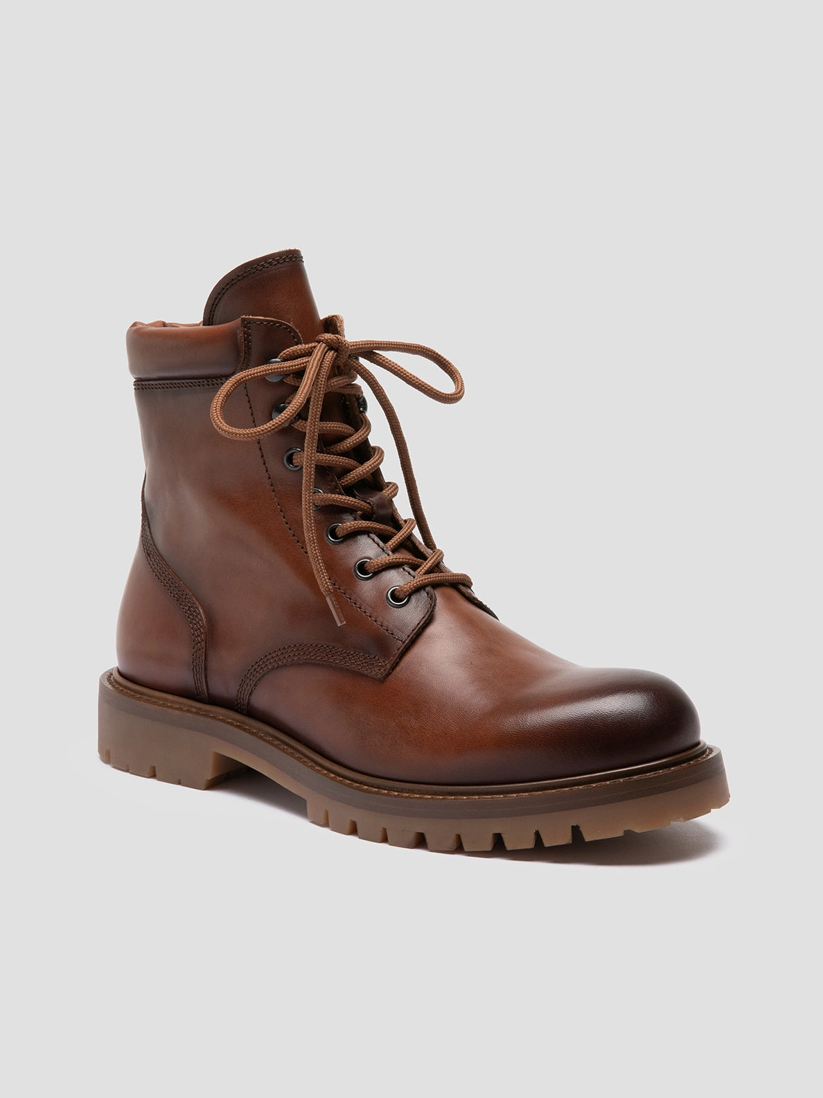 BOSS 002 - Brown Leather Lace Up Boots Leather Sole Boots