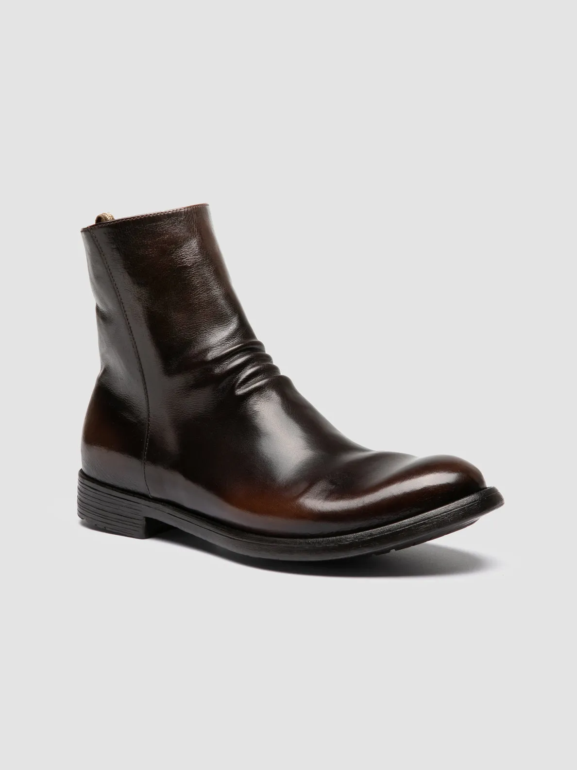 Pointy Cowboy Boots HIVE 010 - Brown Leather Zipped Boots