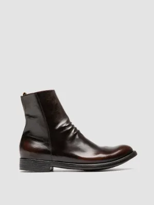 HIVE 010 - Brown Leather Zipped Boots Over Knee Suede Black Boots