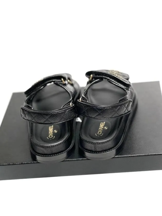 Women's CC Logo Velcro Sandals Gold Black Chanel All Saints Sandals
