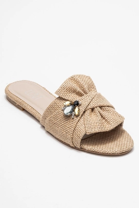Patterns For Knitted Slippers Daphne Raffia Bow Slide Sandal
