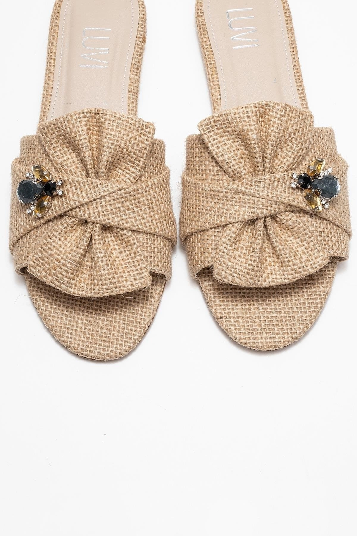 High Heel Mule Slippers Daphne Raffia Bow Slide Sandal