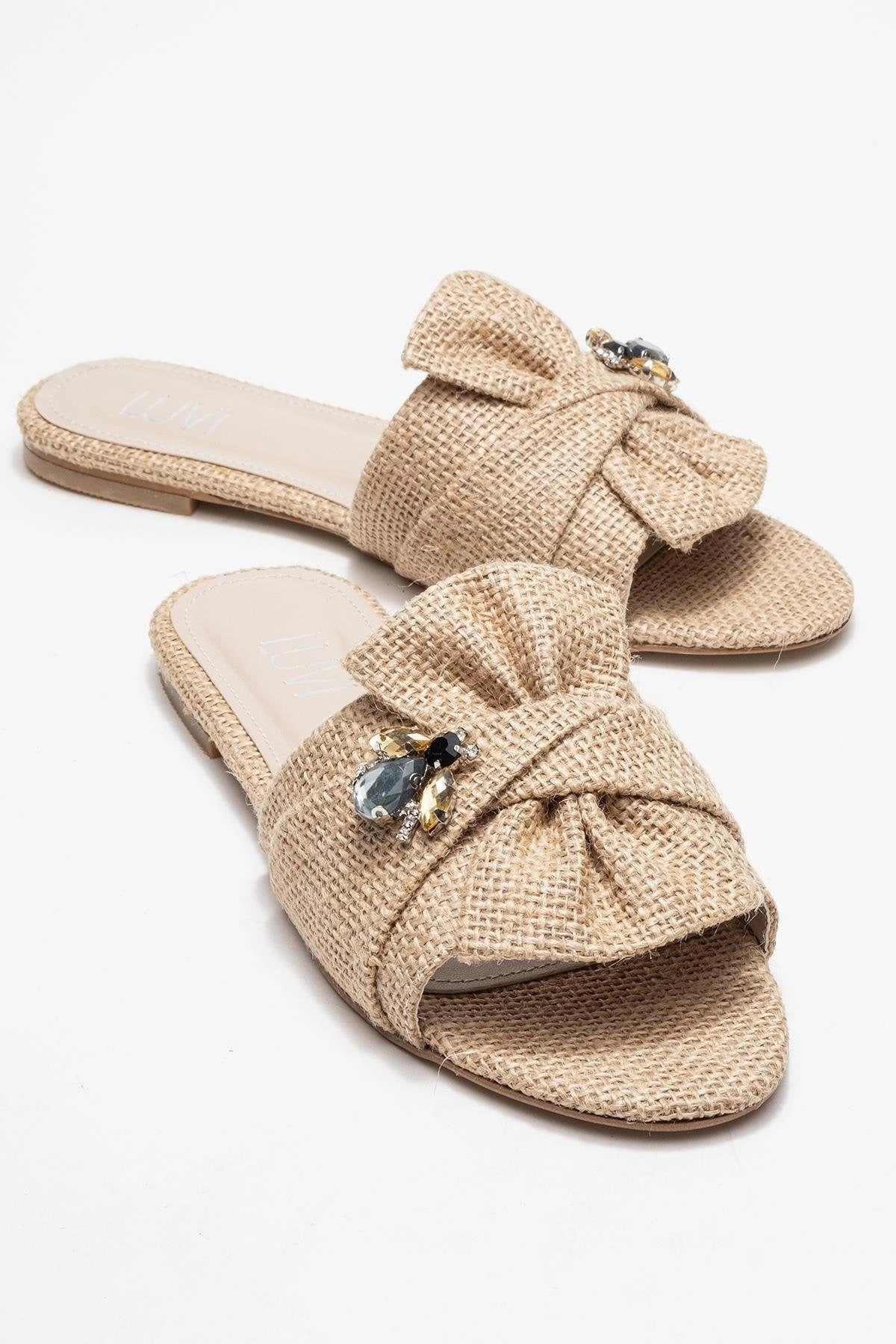 Hawaiian Jesus Slippers Daphne Raffia Bow Slide Sandal