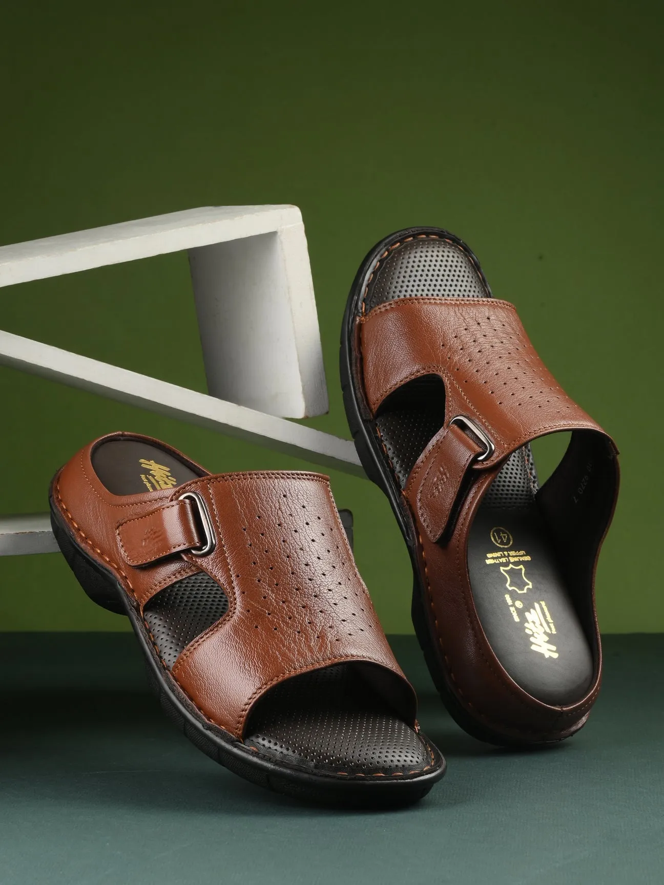 Declan Leather Velcro Cushion Slippers Sandals Exhuma