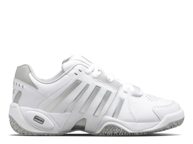 K-Swiss Accomplish IV Omni Ladies Tennis Shoe (White/Blue/Silver) Toe Box Tennis Shoes