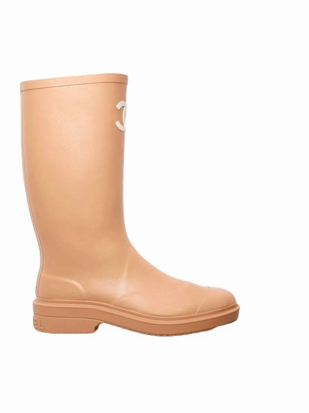 CC Logo Caoutchouc Rain Boots Beige Chanel Cowboy Boots Wide Calf
