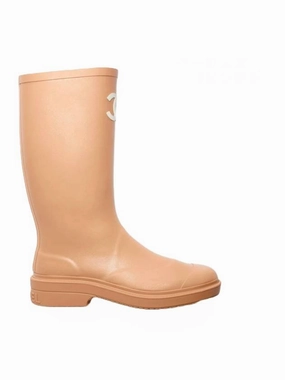 CC Logo Caoutchouc Rain Boots Beige Chanel Ice Climbing Boots