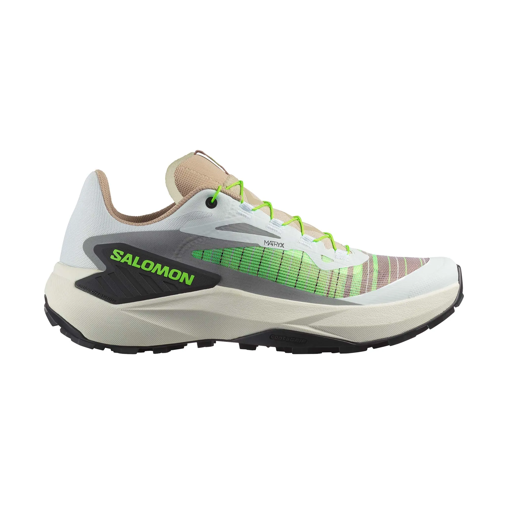 Trail Shoes On Concrete Salomon | Men's Genesis Running Shoes - White/Oxford Tan/Green Gecko