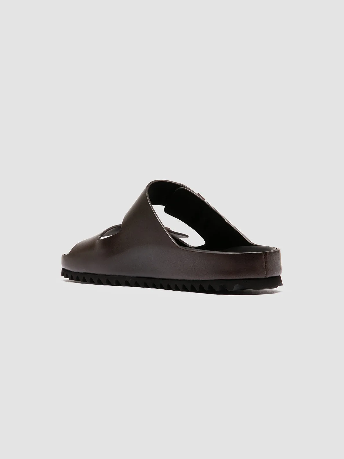 AGOR 010 - Brown Leather Slide Sandals Sandals With Small Wedge