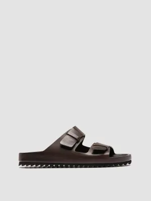 AGOR 010 - Brown Leather Slide Sandals Dress Leather Sandals