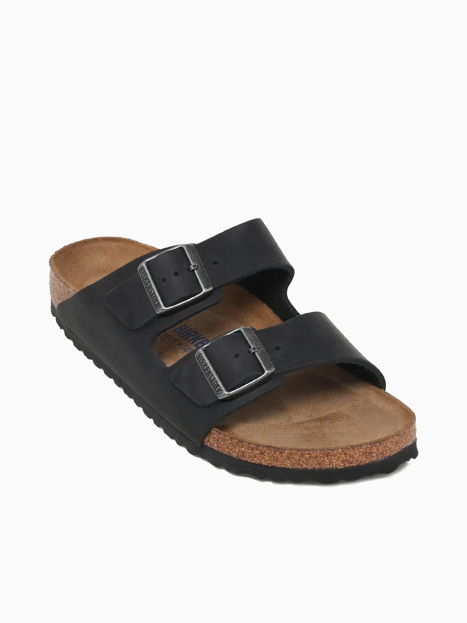 Arizona Soft Footbed Black Oiled Leathe Sandals With Bottom