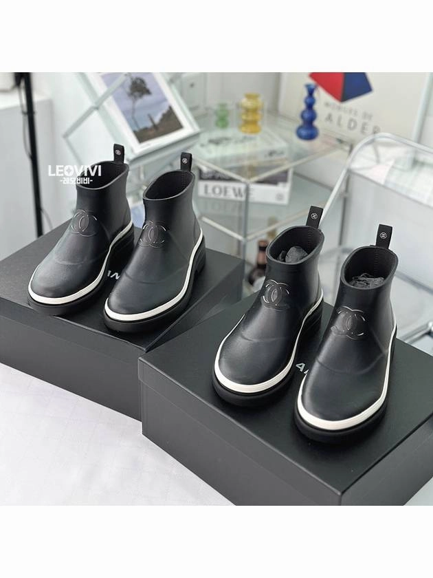 Dievier Boots CC Logo Rubber Ankle Rain Boots Black Chanel