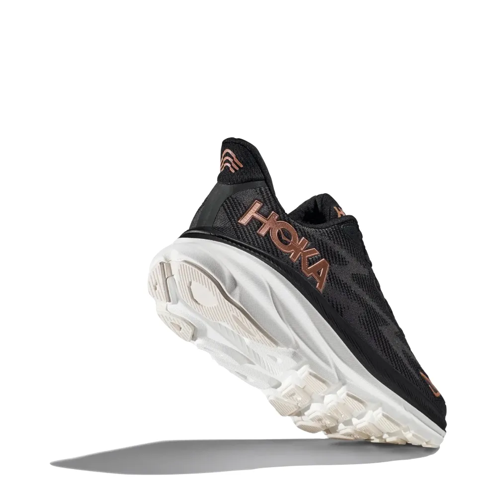 Dubai Hoka Women's Clifton 9 Sneaker in Black/Rose Gold