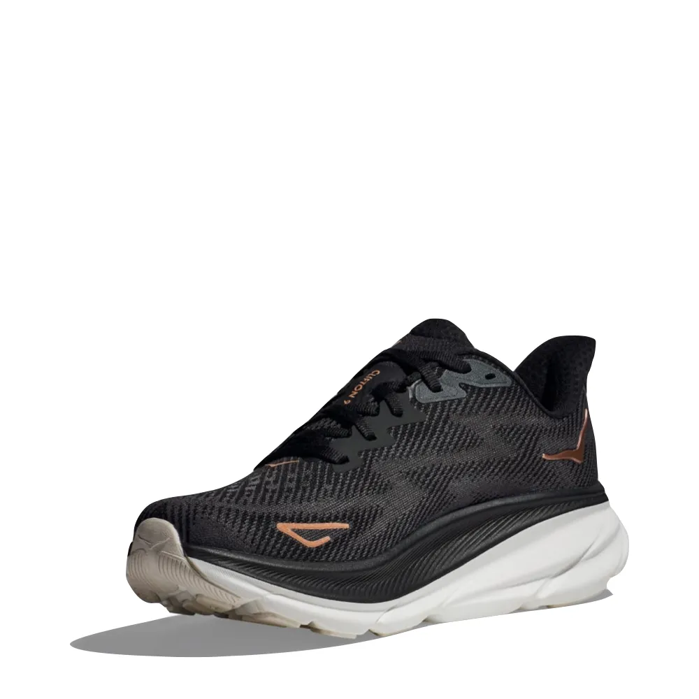 Hoka Women's Clifton 9 Sneaker in Black/Rose Gold Maap