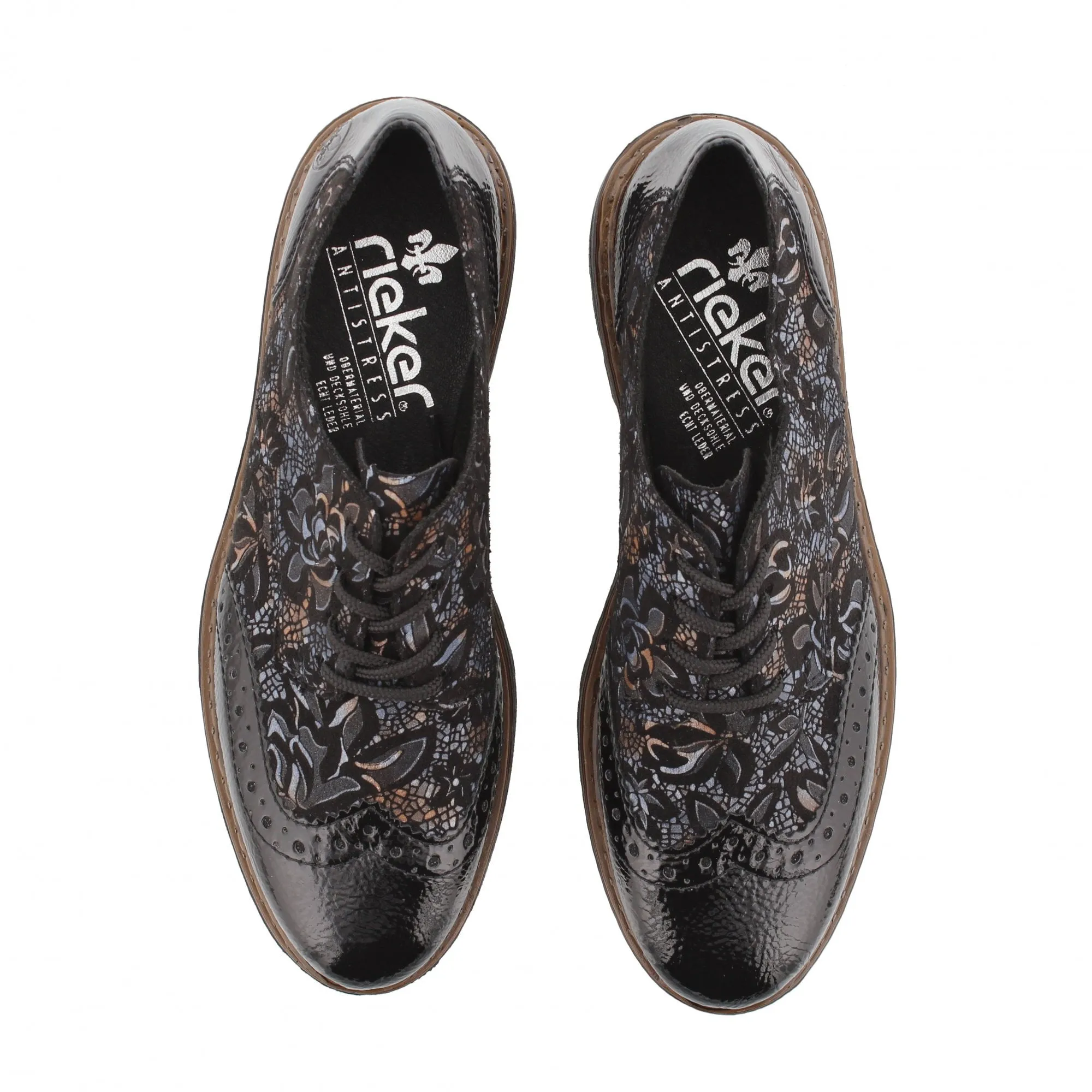 Rieker Women's Ulla Brogue Loafers - Black/Schwarz-Metallic Slip On Leather Loafers