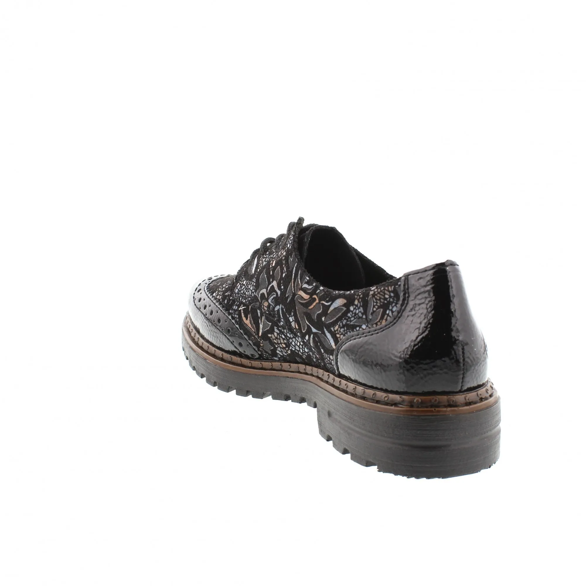 Rieker Women's Ulla Brogue Loafers - Black/Schwarz-Metallic Suede Loafers Rubber Sole