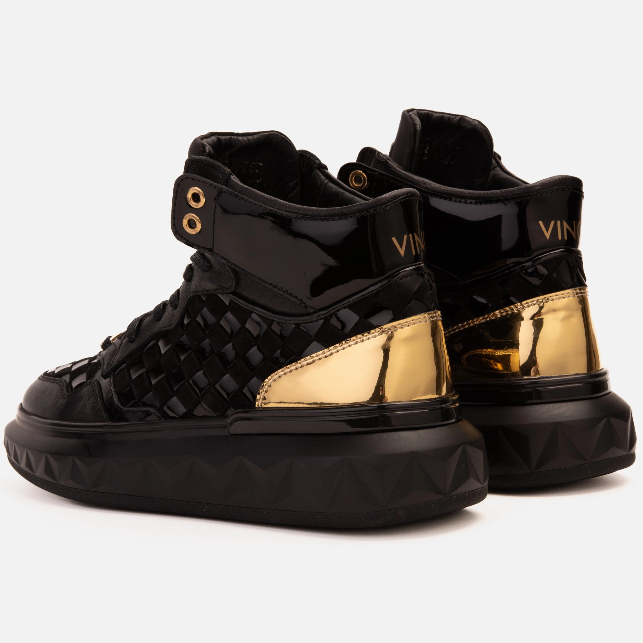 Luchese Boots The Eugene Black & Gold Woven Leather High-Top Men Sneaker