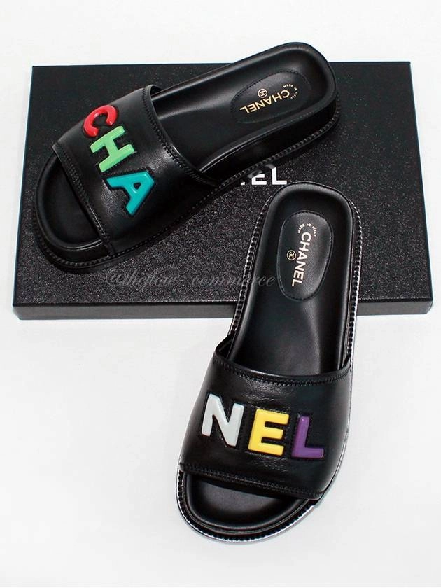 Logo Leather Slippers Black Chanel Gripper Slippers