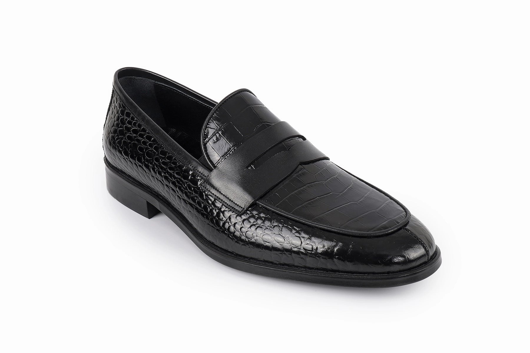 Black Dress Shoes For Men Loafers Carmine Apron Toe Penny Loafers