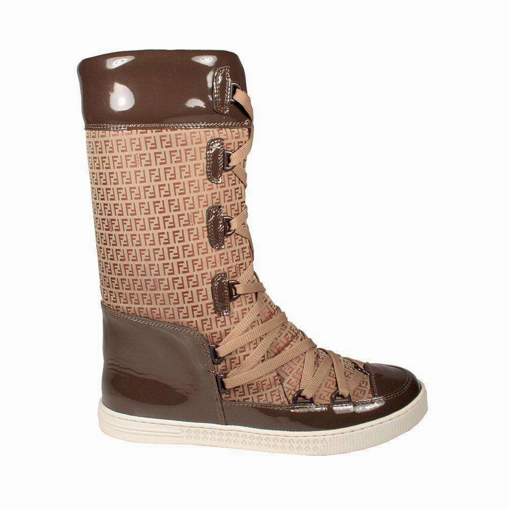 Fendi Boots Winter Snow Women's Boots Beige Zuccino (FFW41) Cowboy Boots With Skinny Jeans