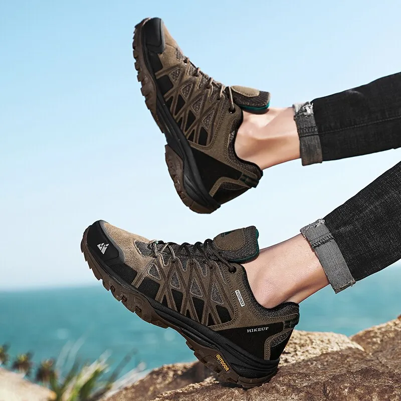 HIKEUP Leather Hiking Shoes for Men orthopedic Cushioning Outdoor Climbing/ FREE Shipping 15 days Best Hiking Shoes For Steep Terrain