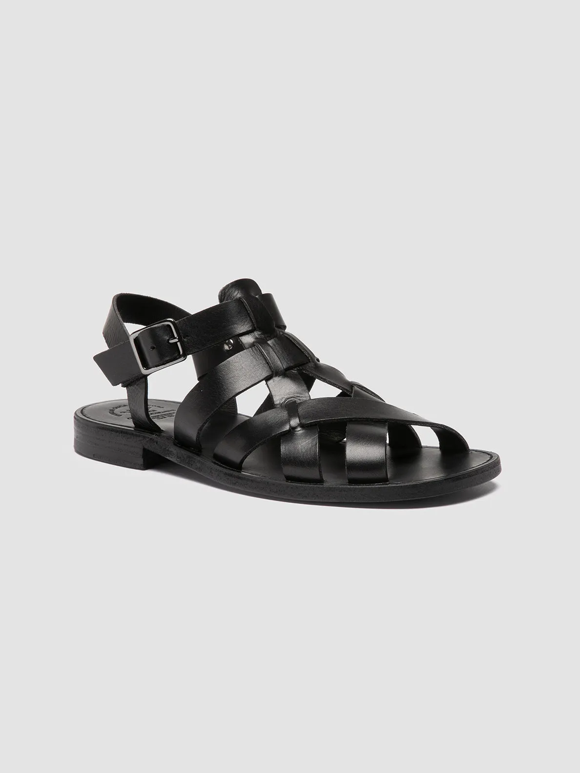 GANEMA 105 - Black Leather Sandals Sandals With Wedge Heel