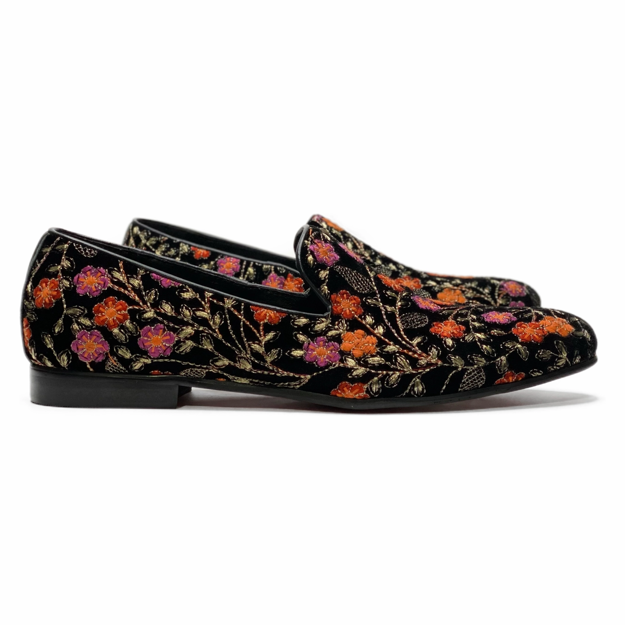 Wedge Heeled Slippers Felipe Floral Smoking Slipper