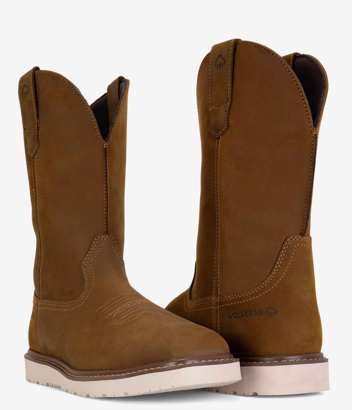 Fancy Western Boots Wolverine Bronc Wedge Pull-On Steel Toe Work Wellington - Men