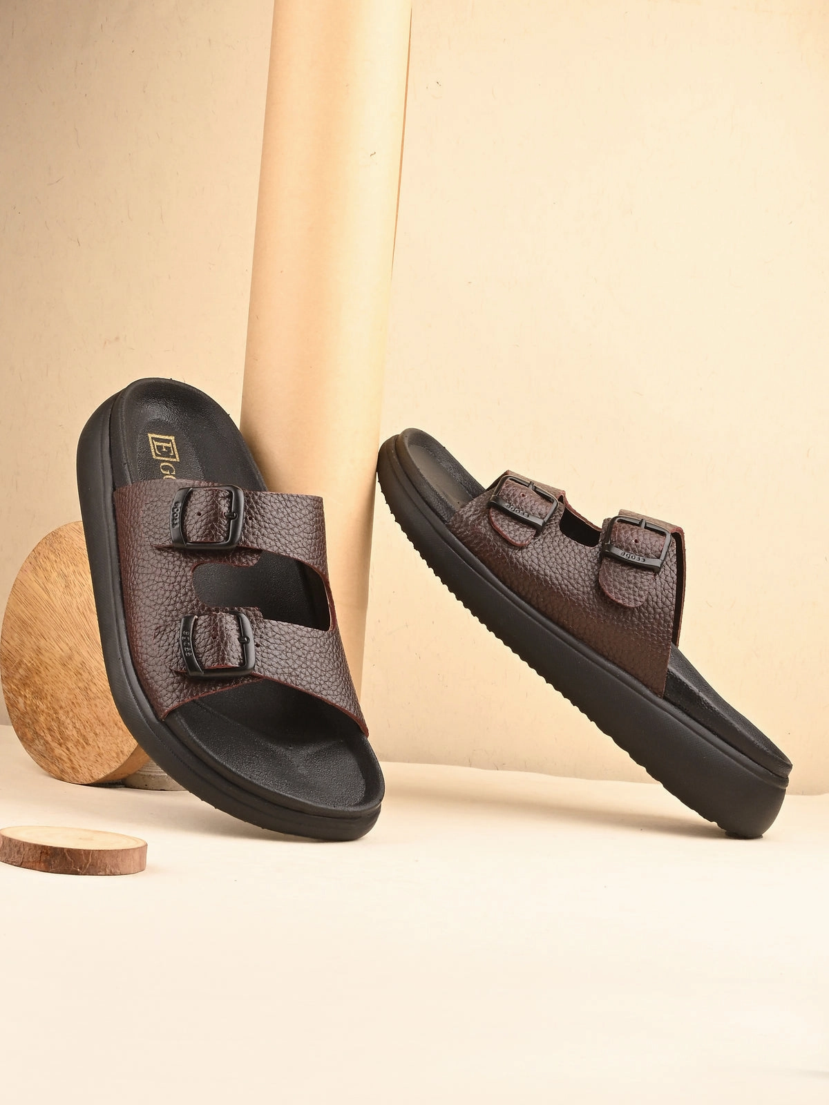 Kai Double Strap Leather Sliders Baggu Puffy Slippers