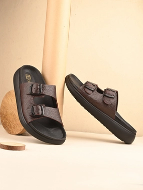 Kai Double Strap Leather Sliders Doggie Slippers