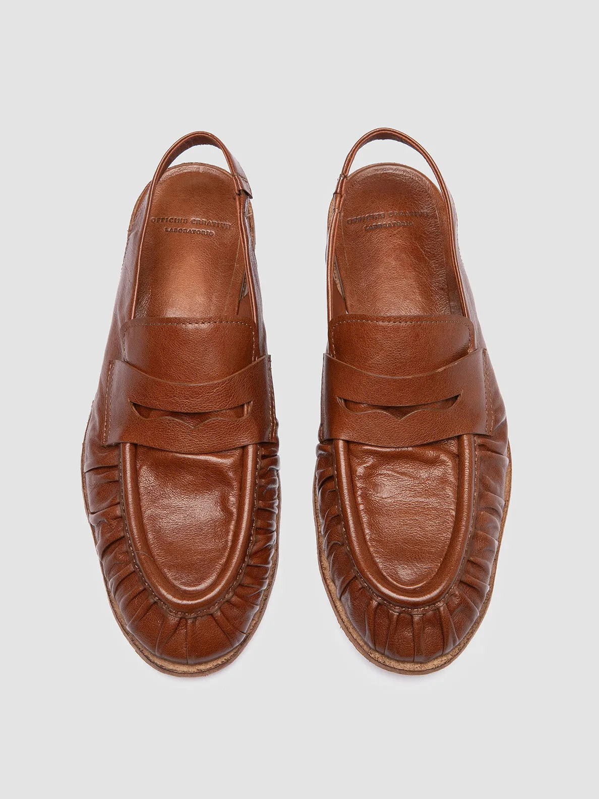 SOLITUDE 102 - Brown Leather Slingback Sandals With Closed Toe