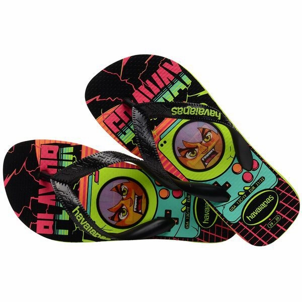 Leather Soled Slippers HAVAIANAS KIDS TOP HOLOGRAPHIC - LEMON GREEN.BLACK