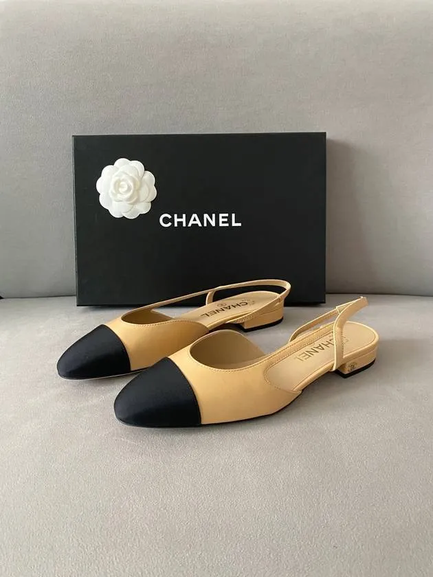 Big Booty High Heels Slingbacks Goatskin Grosgrain & Beige Black Chanel