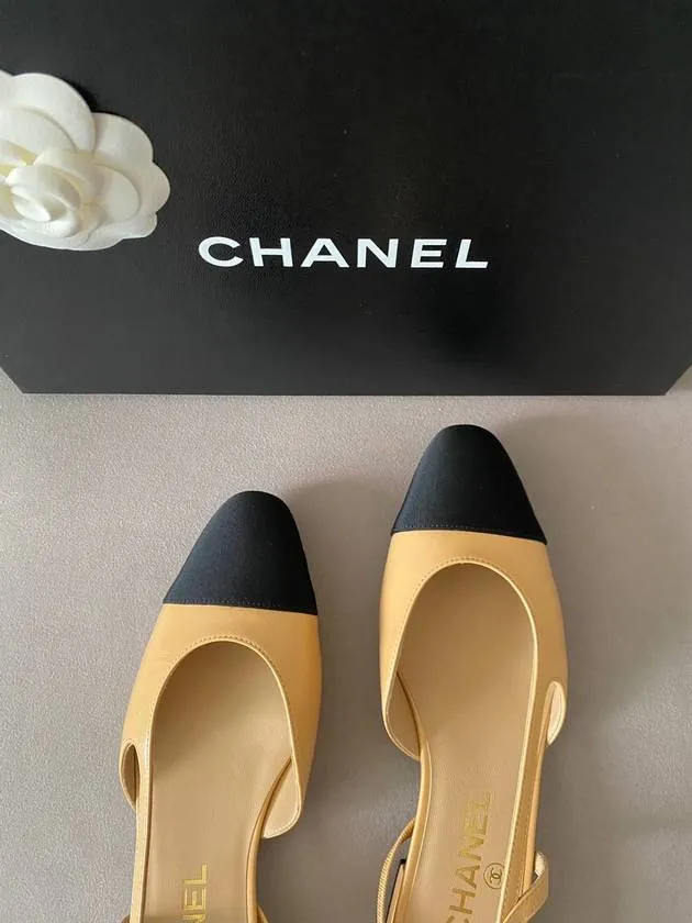 Short Dress And High Heels Slingbacks Goatskin Grosgrain & Beige Black Chanel