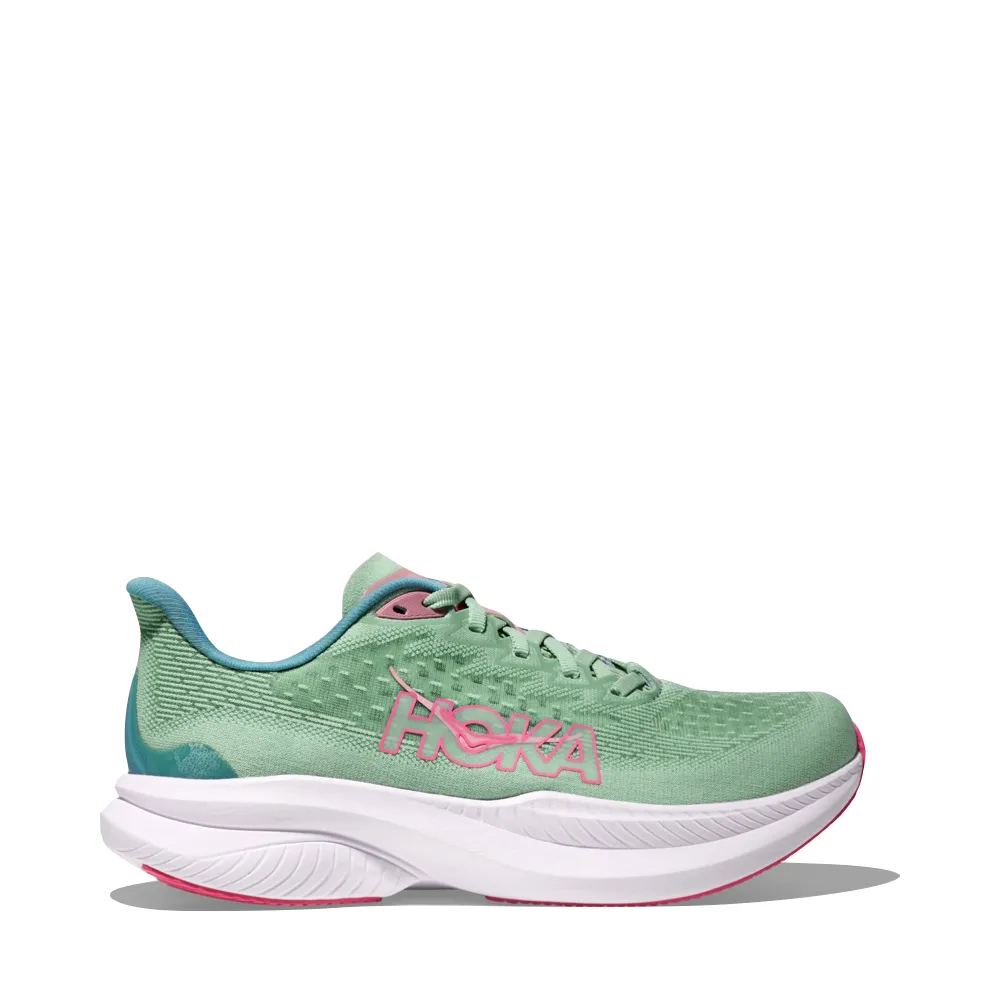 Hoka Women's Mach 6 Sneaker in Jadeite/Alpine Blue Insoles