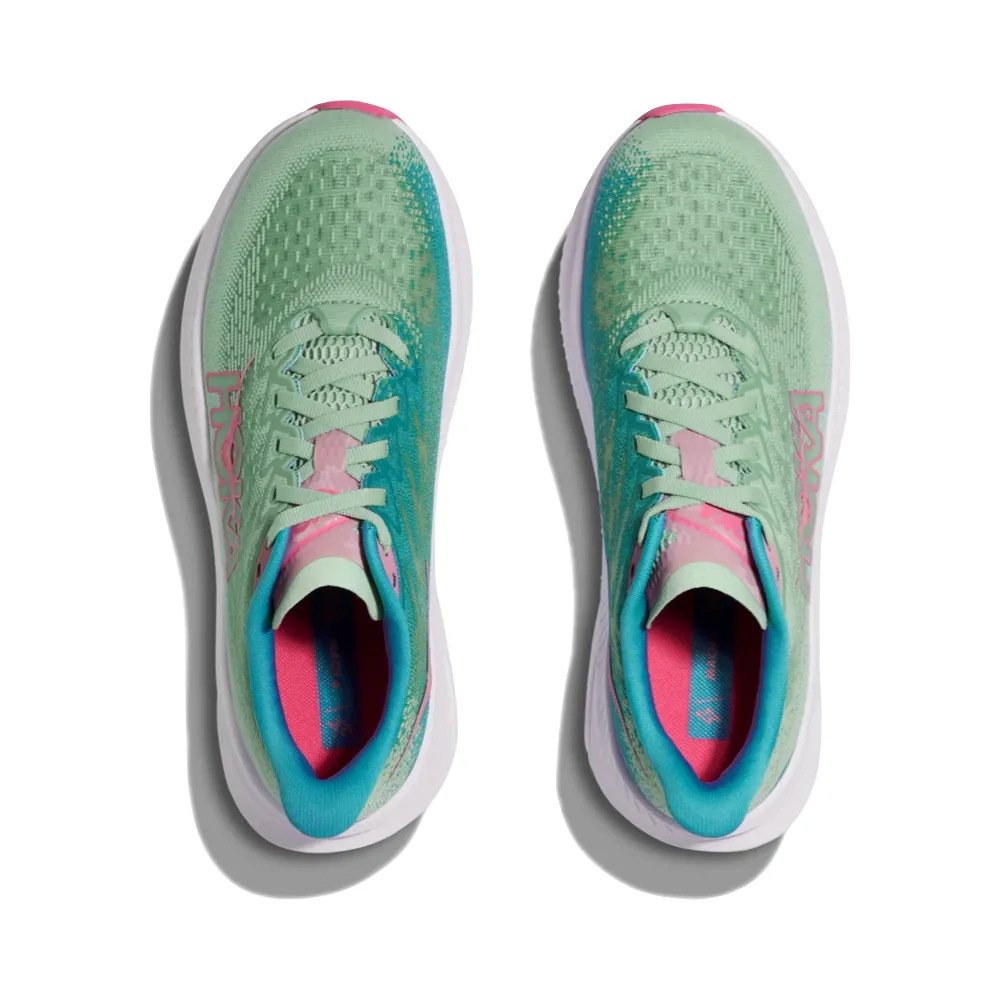 Hoka Women's Mach 6 Sneaker in Jadeite/Alpine Blue Pronated Feet