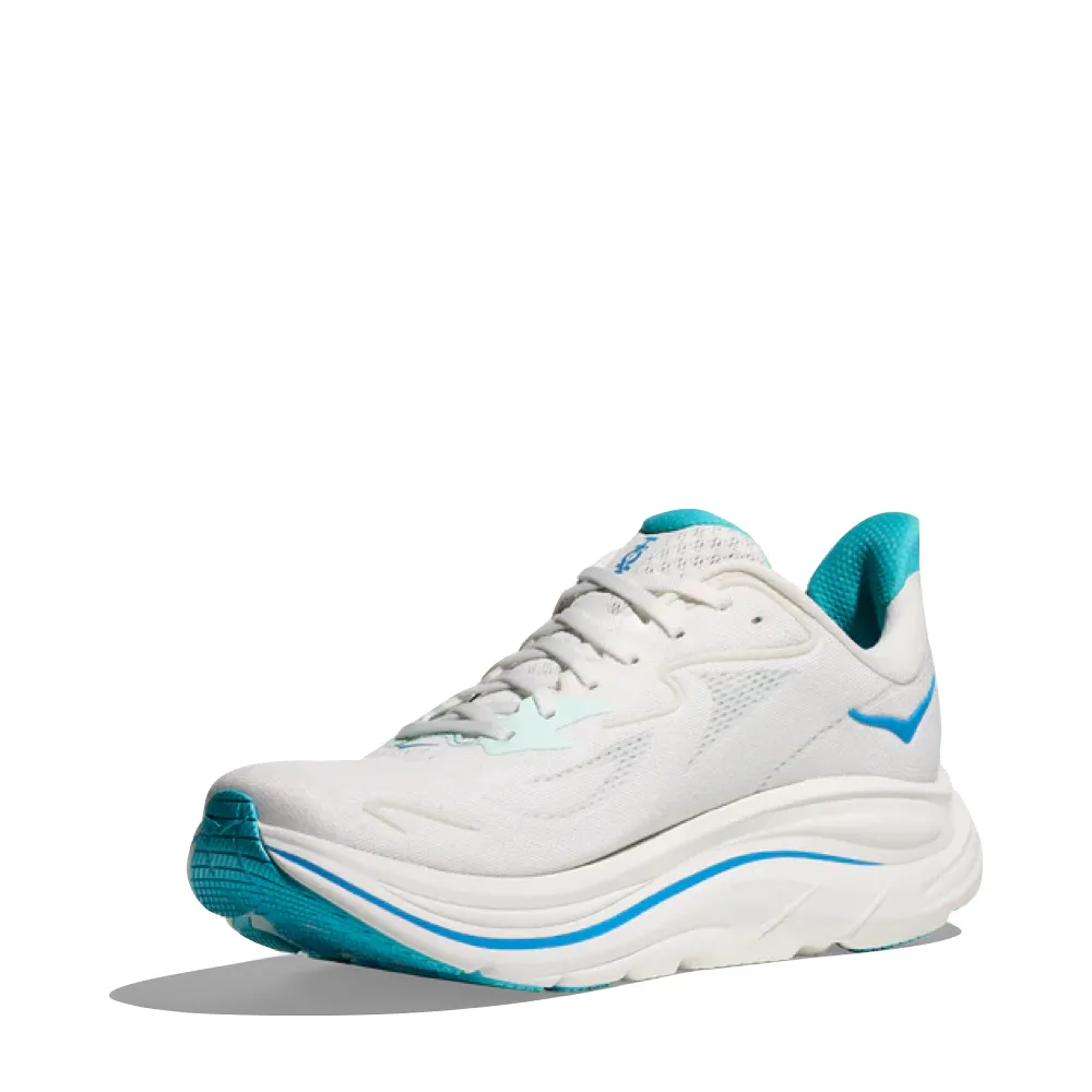 Hoka Men's Clifton 10 Sneaker in White/Skyward Blue Kendall