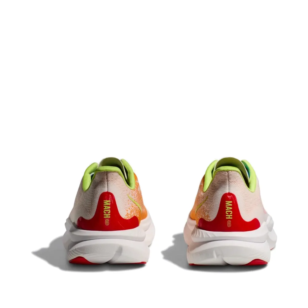 Hoka Men's Mach 6 Sneaker in White/Solar Flare Office