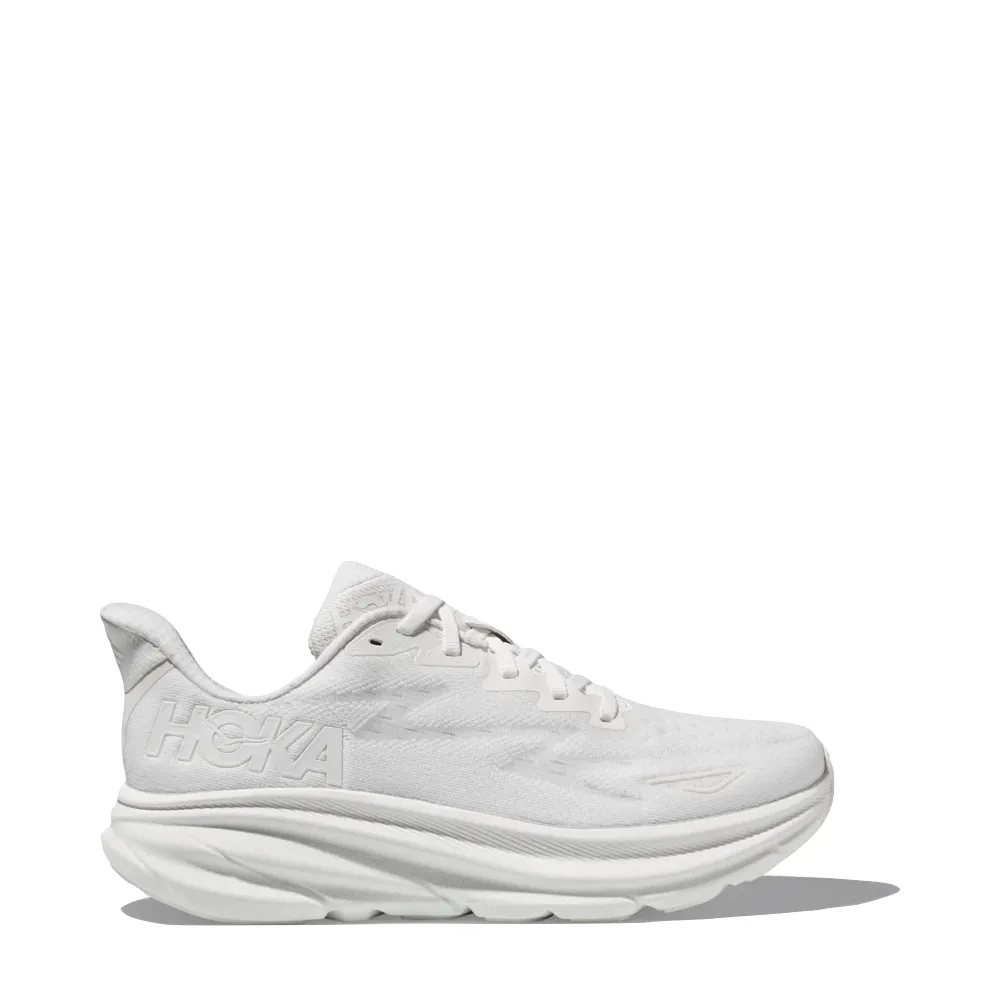 Hoka Women's Clifton 9 Sneaker in White/White No Laces