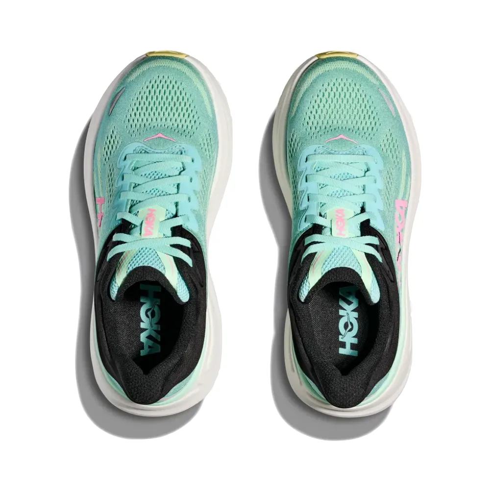Heel Drop Hoka Women's Bondi 9 Sneaker in Blue Spark/Mint Fluorite