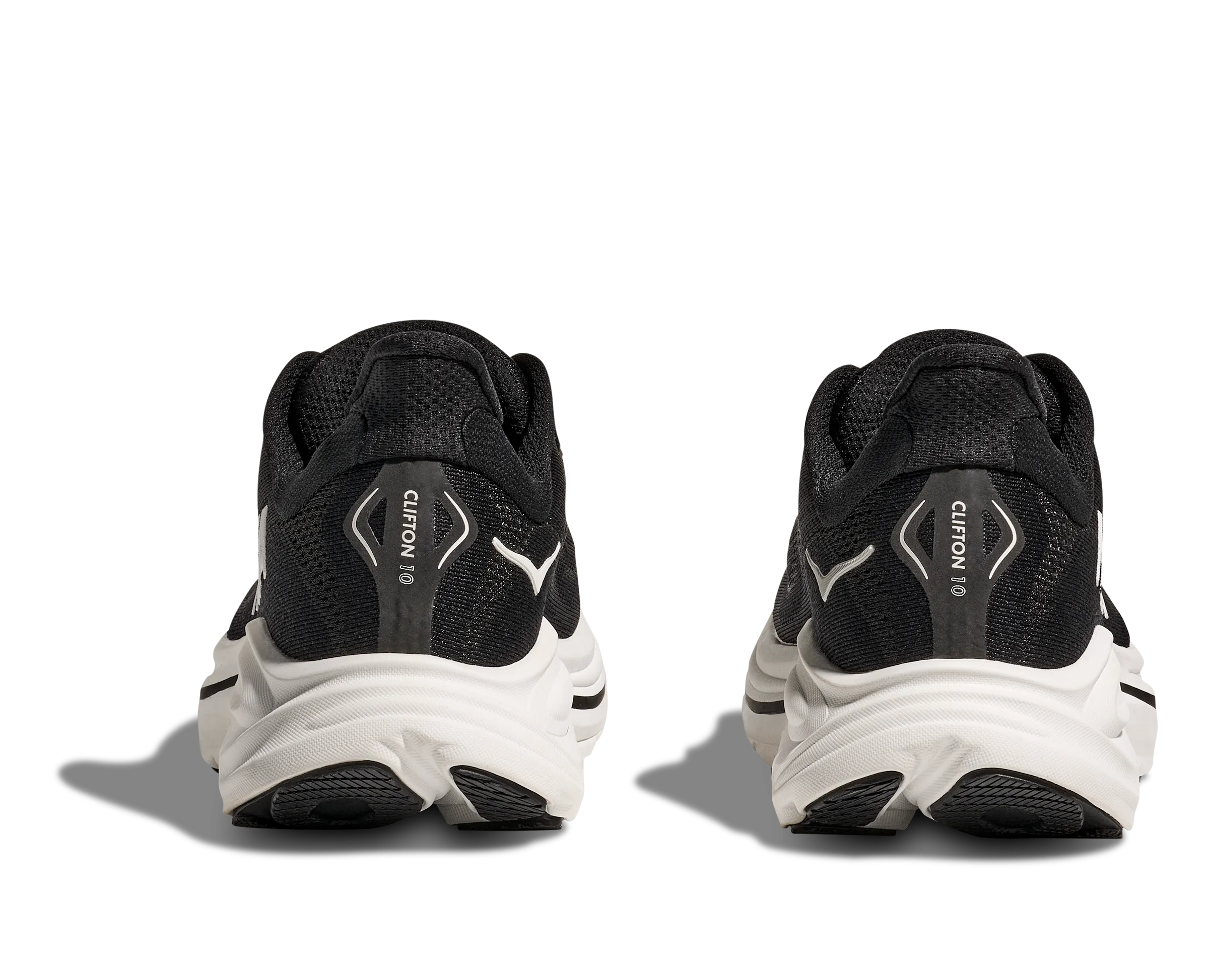 HOKA Women's Clifton 10 Cushioned Running Shoe - Black/White Flat