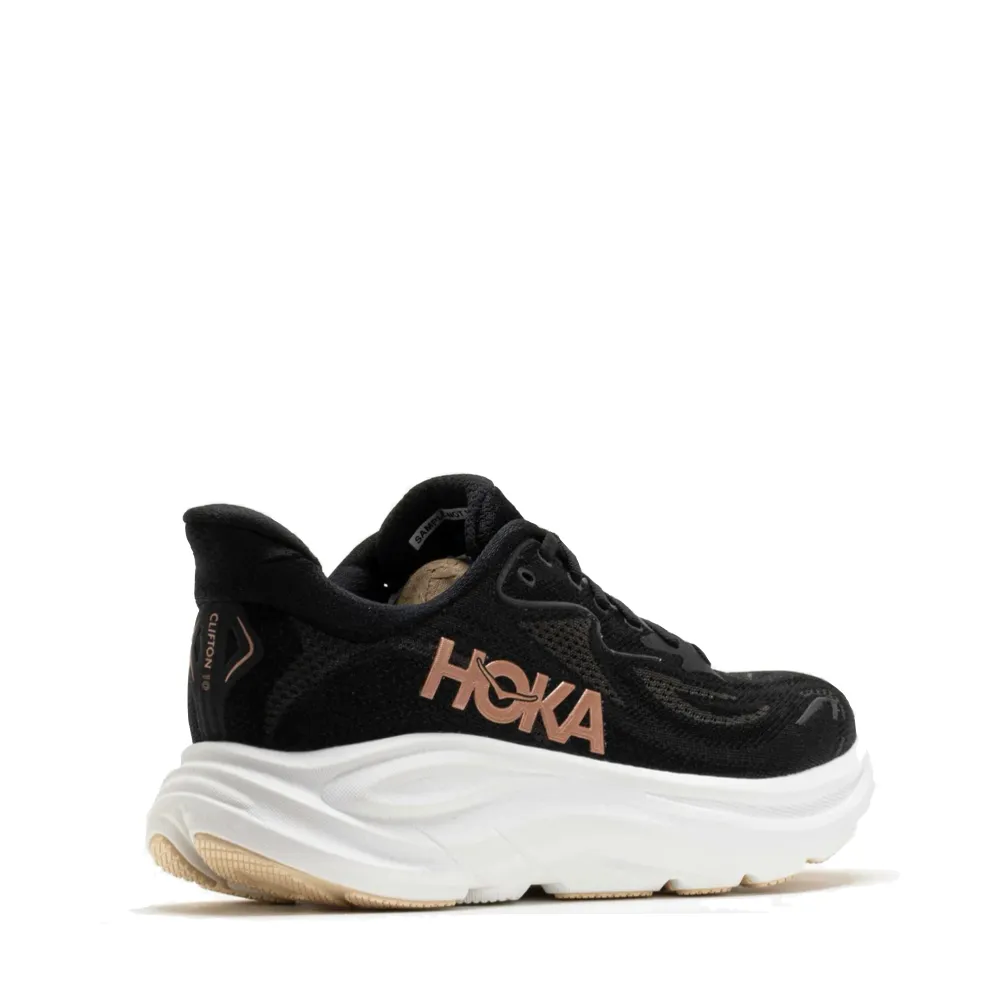 Hoka Women's Clifton 10 Sneaker in Black/Rose Gold Tyler Texas