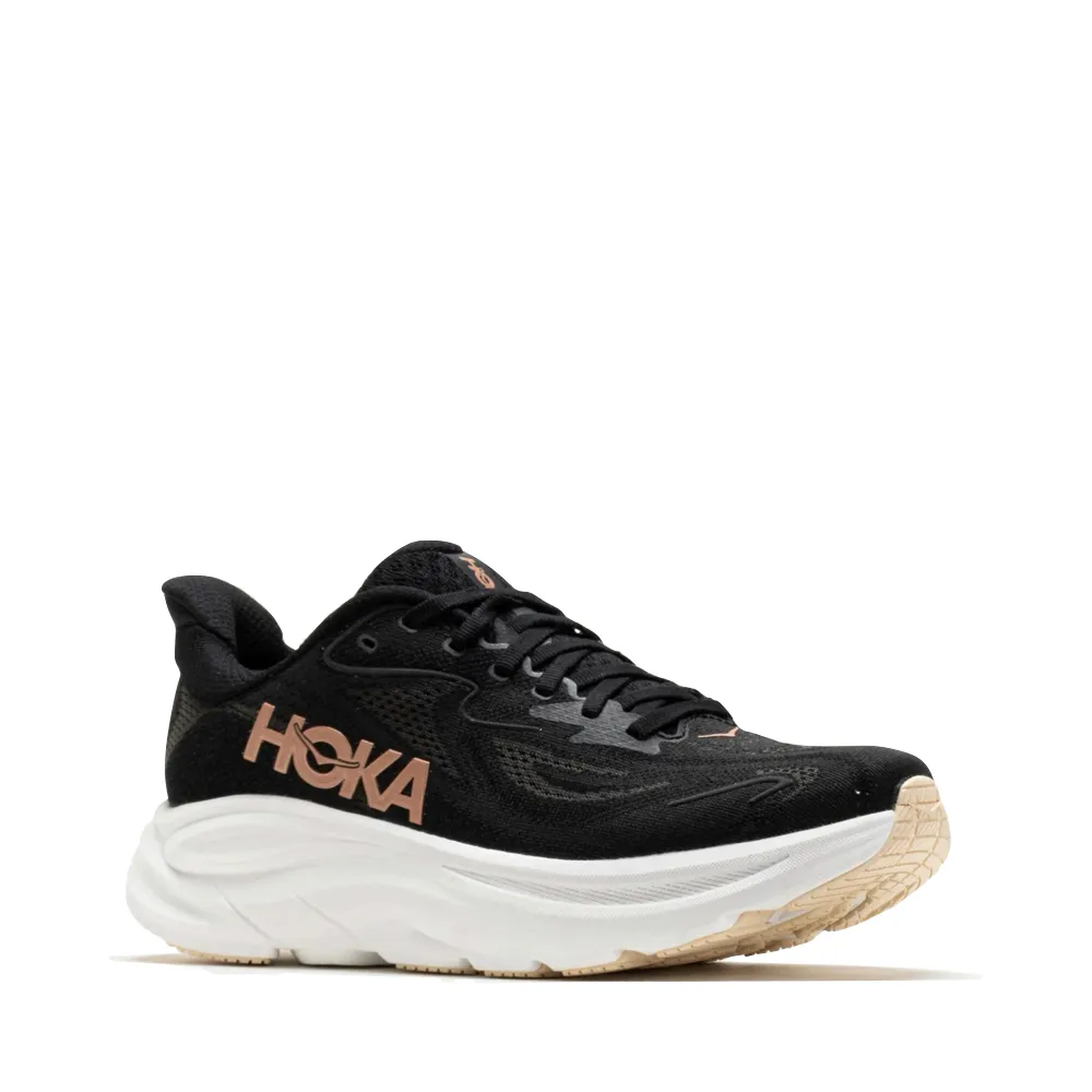 Hoka Women's Clifton 10 Sneaker in Black/Rose Gold Shoes For Winter