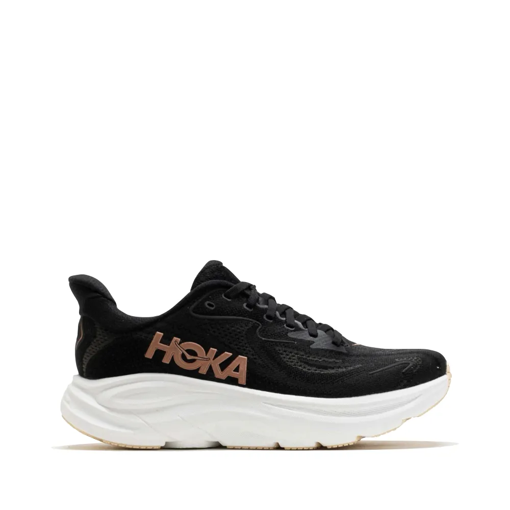 Shop Hoka Women's Clifton 10 Sneaker in Black/Rose Gold