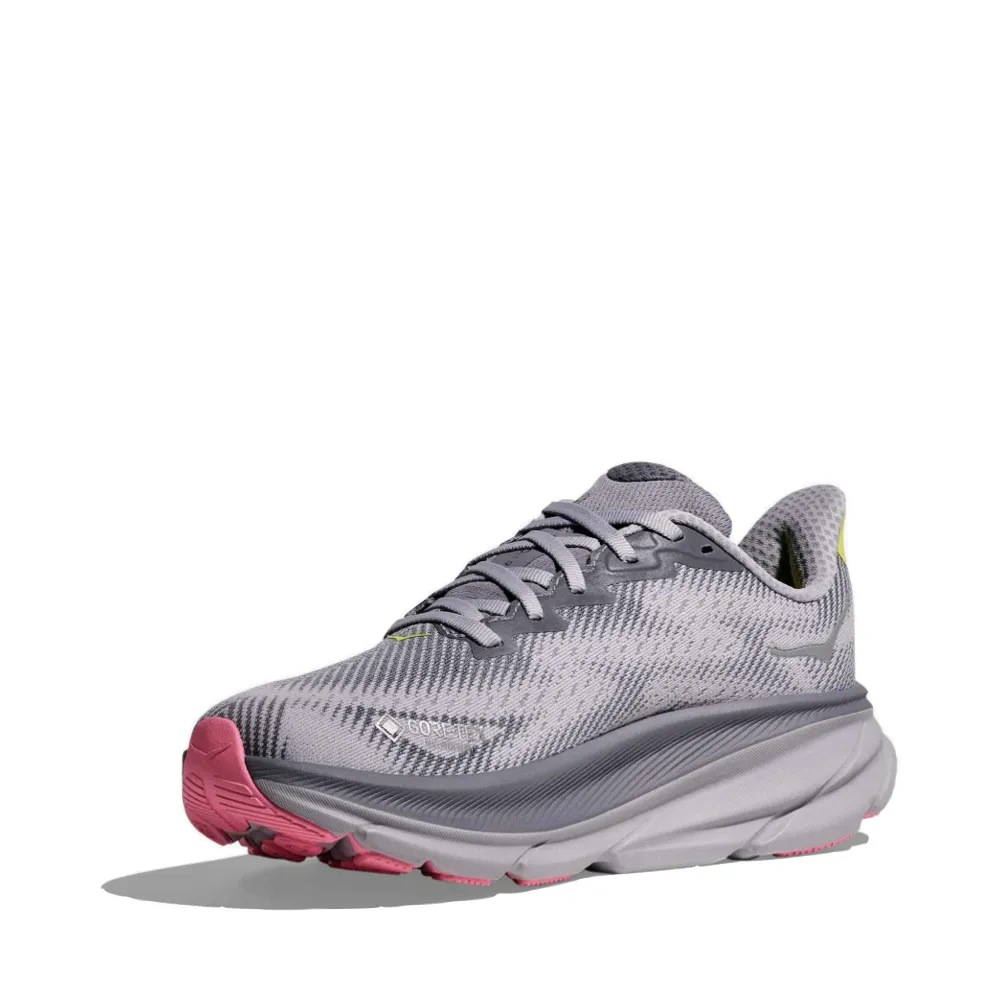 Hoka Women's Clifton 9 GTX Waterproof Sneaker in Grey Skies/Foggy Grey Port Charlotte